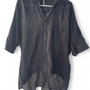 Free People Sheer Black Button-Up Top